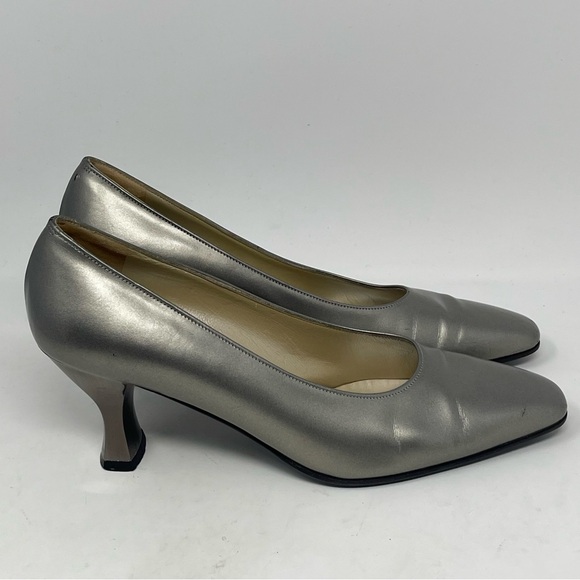 Salvatore Ferragamo Pumps Womens 6 B Metallic Silver Gray Leather Heels Vintage - Picture 3 of 16
